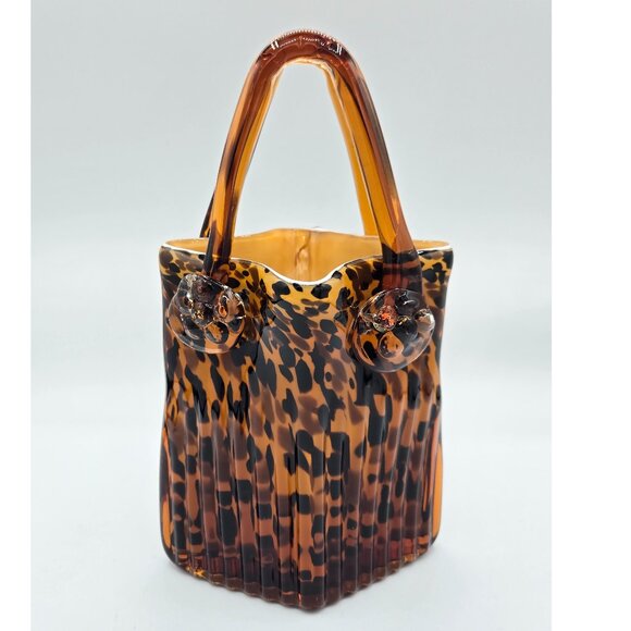 Vintage Hand Blown Glass Purse Vase Leopard, Turtle, Animal Print Glass Handbag - Picture 8 of 9